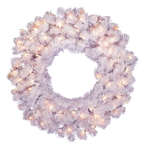 36" Artificial White Spruce Wreath 100 Clear Lights