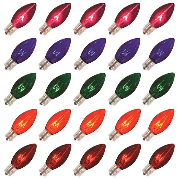 7 watt 130 volt C9 Intermediate Screw Base Transparent Multi-Color (25 pack)