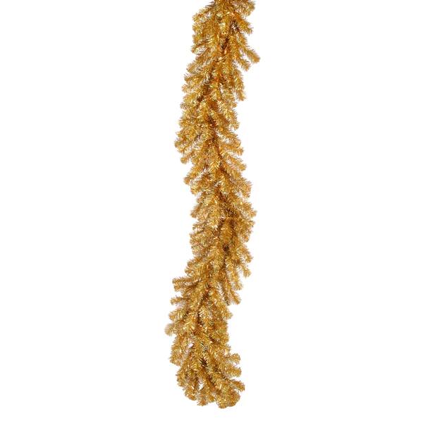9' x 14" Artificial Gold Tinsel Garland 100 Gold Lights