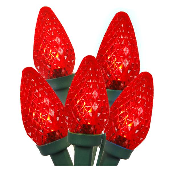 25 Light 16' Green Wire Red C7 LED String with 8" Spacing
