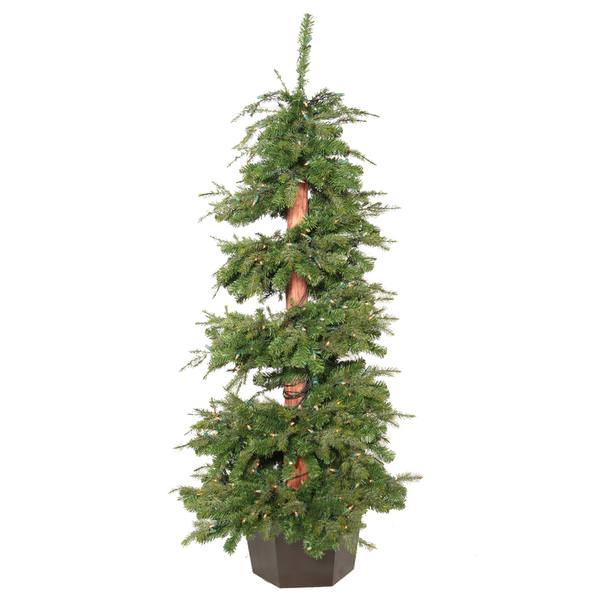 5' x 32" Artificial Juniper Alpine Spiral Pot 300 Clear Lights