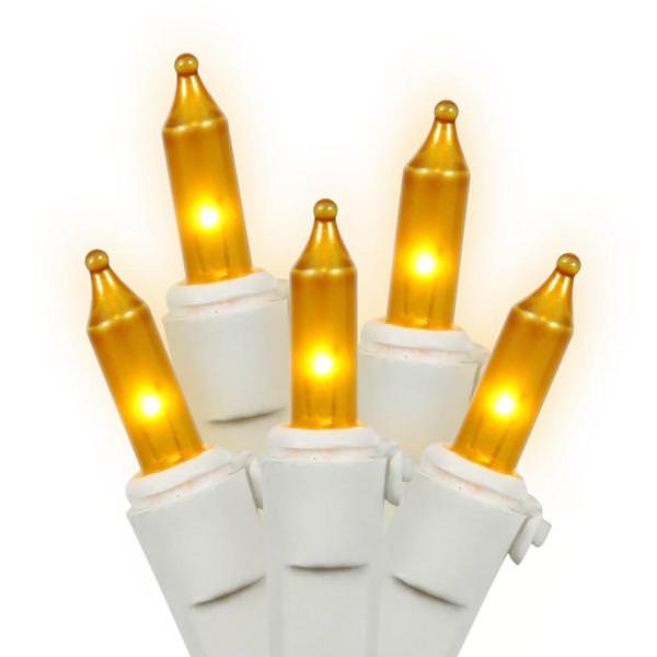 100 Light 9' White Wire Yellow Icicle Light String with 5.5" Drop Spacing