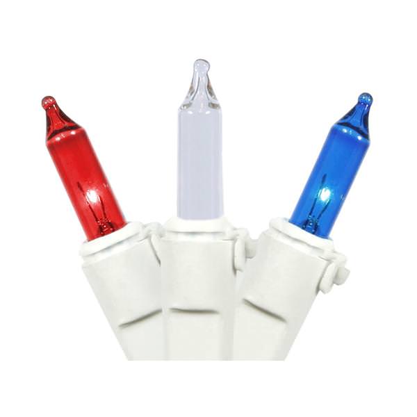 100 Light 9' White Wire Red / White / Blue Icicle Light String with 6" Spacing