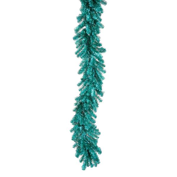 9' x 14" Artificial Aqua Tinsel Garland 100 Aqua Lights