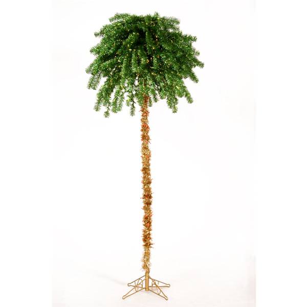 7' x 46" Artificial Gold & Green Tinsel Palm 450 Green / Clear DuraLit Miniature Lights