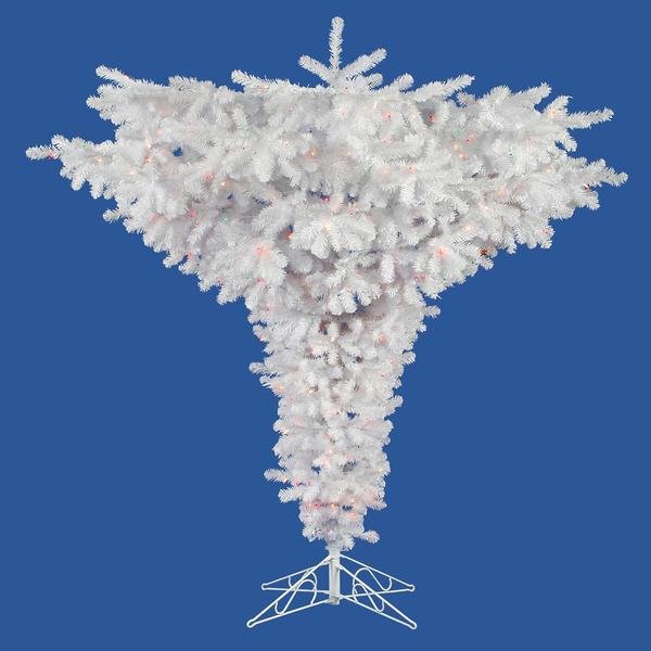 7.5' x 95" Crystal White Spruce Upside Down 650 Multi-Color Lights