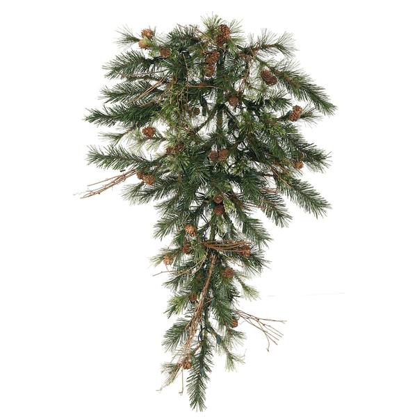 36" Artificial Mixed Country Pine Teardrop with Pine Cones and Grapevines
