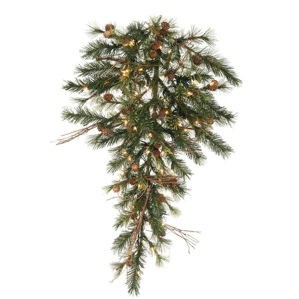 36" Artificial Mixed Country Pine Teardrop 50 Clear DuraLit Miniature Lights with Pine Cones and Grapevines