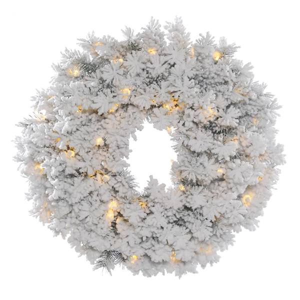 20" Artificial Flocked Alaskan Pine Wreath 35 Clear Lights