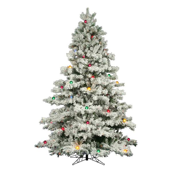 14' x 112" Artificial Flocked Alaskan Tree with 2600 Multi-Color Mini Lights 155 G50 Frosted Multi Colored Lights