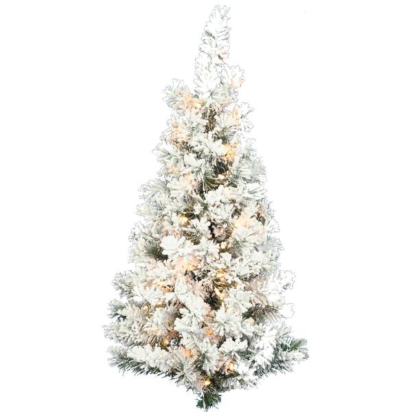 4' Artificial Flocked Alaskan Pine Wall 100 Clear Lights