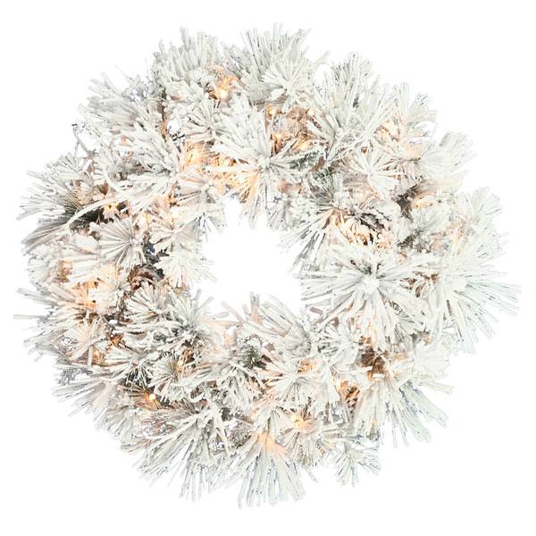 30" Artificial Flocked Swiss Pine Wreath 100 Clear Lights