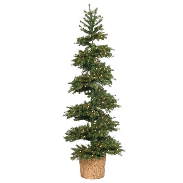 7' x 33" Artificial Redwood Spiral Potted 300 Clear Lights