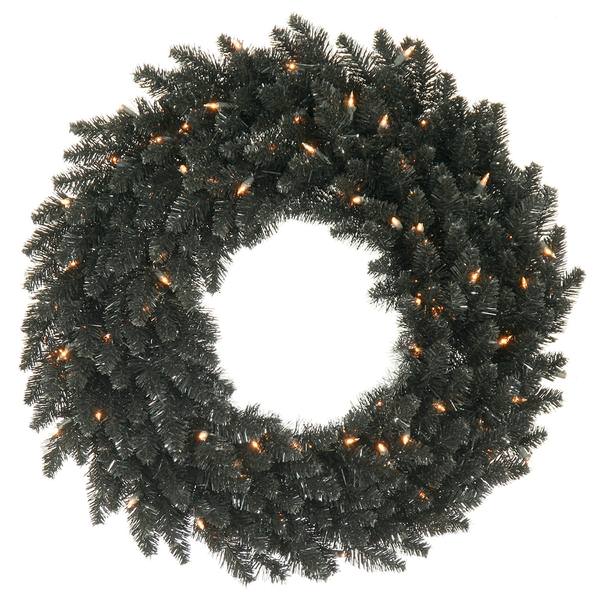 36" Artificial Black Ashley Spruce Wreath 100 Clear Lights