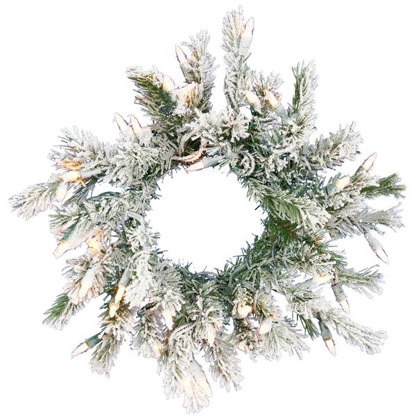 12" Artificial Frosted Dunhill Fir Wreath 35 Clear Lights