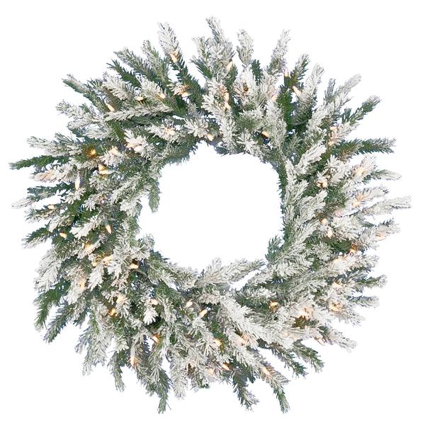 30" Artificial Frosted Dunhill Fir Wreath 70 Clear Lights