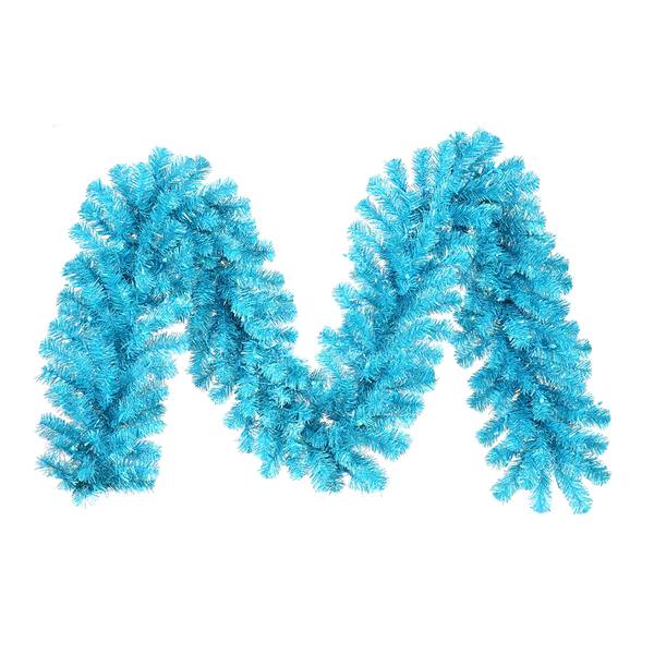 9' x 12" Artificial Sky Blue Garland 70 Teal Lights