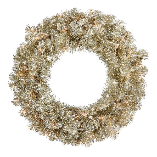 24" Artificial Champagne Wreath 50 Clear Lights