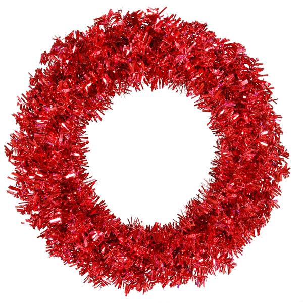 36" Artificial Red Wide Cut Wreath 100 Red Lights