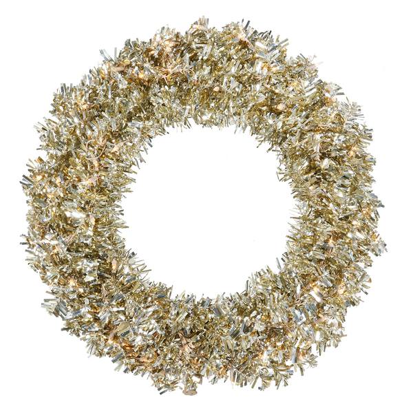 30" Artificial Champagne Wide Cut Wreath 70 Clear Lights