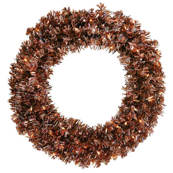 30" Artificial Mocha Wide Cut Wreath 70 Clear Lights