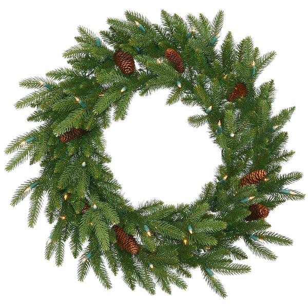 30" Artificial Sitka Spruce Wreath 50 Clear Lights