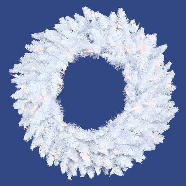30" Artificial White Ashley Spruce Wreath 70 Clear Lights