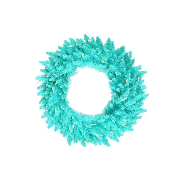 24" Artificial Teal Ashley Spruce Wreath 50 Teal and White Lights