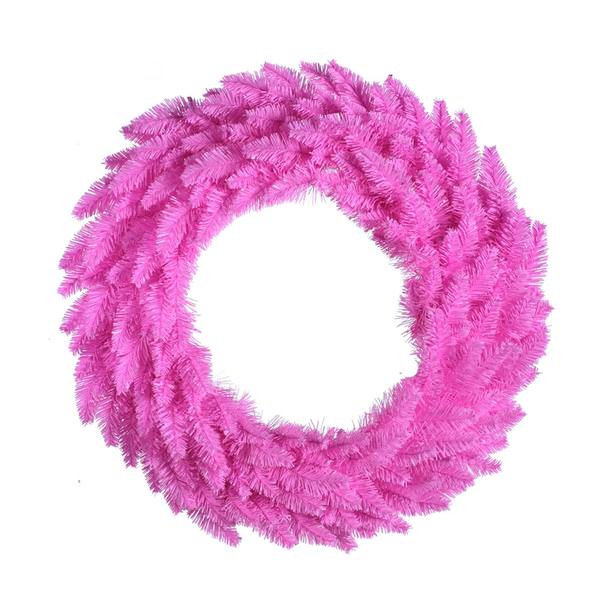 24" Artificial Pink Ashley Spruce Wreath 50 Pink / White Miniature Lights