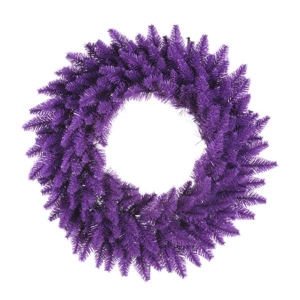 24"Artificial Purple Ashley Spruce Wreath 50 Purple / Clear Miniature Lights