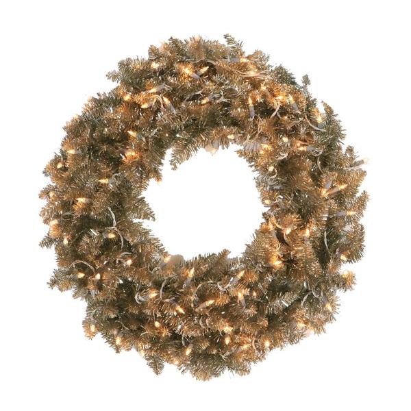24" Artificial Champagne Ashley Spruce Wreath 50 Clear Lights