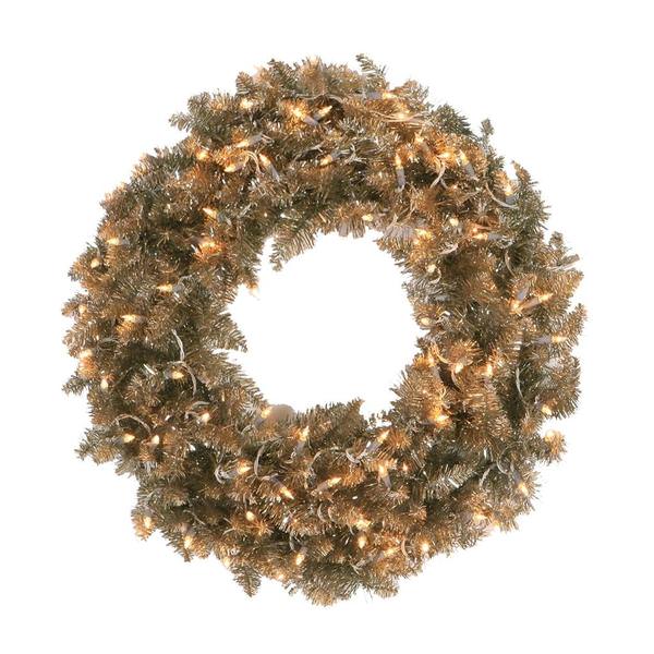 30" Artificial Champagne Ashley Spruce Wreath 70 Clear Lights