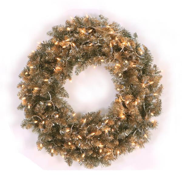 48" Champagne Ashley Spruce Wreath 200 Clear Lights
