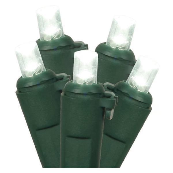 100 Light 34' Green Wire Pure White LED Wide Angle Miniature String with 4" Spacing