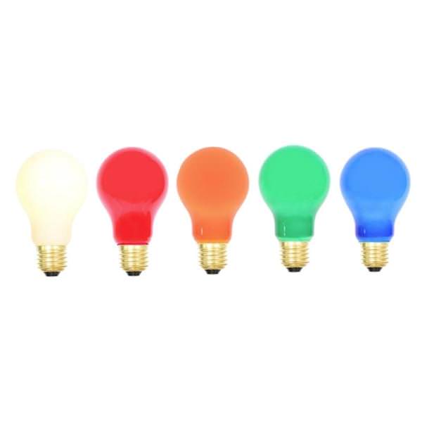 25 watt 130 volt A19 Medium Screw Multi-Colored Ceramic Lights (5 pack)