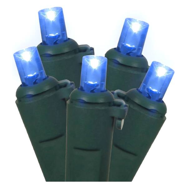 50 Light 25' Green Wire Blue LED Wide Angle Miniature String with 6" Spacing