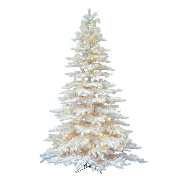 4.5' x 46" Artificial Flocked White Spruce 300 Warm White Italian LED Lights