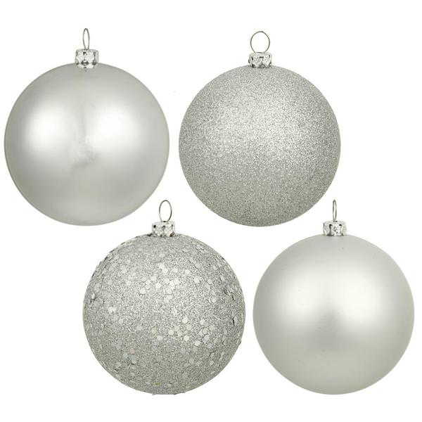 2.4" Silver 4 Finish Ball Ornaments (set of 24)
