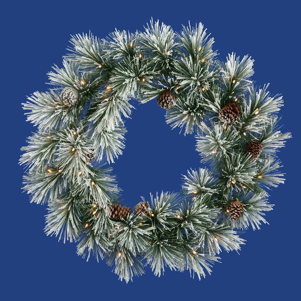 36" Artificial Flocked Scotch Pine Wreath 50 Clear Lights