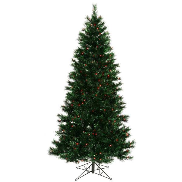 9' x 54" Artificial Midnight Green Pine 600 Red Lights