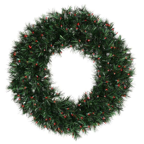 36" Artificial Midnight Green Pine Wreath 150 Red Lights