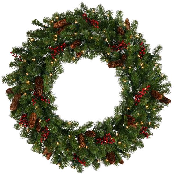 30" Artificial Christmas Pine Wreath 50 Clear Lights