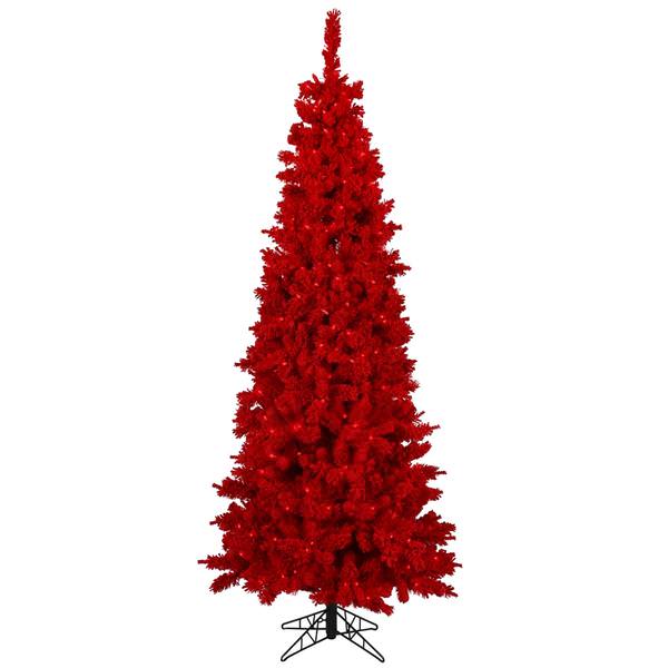 3' x 26" Flocked Red Spruce 100 Red Lights