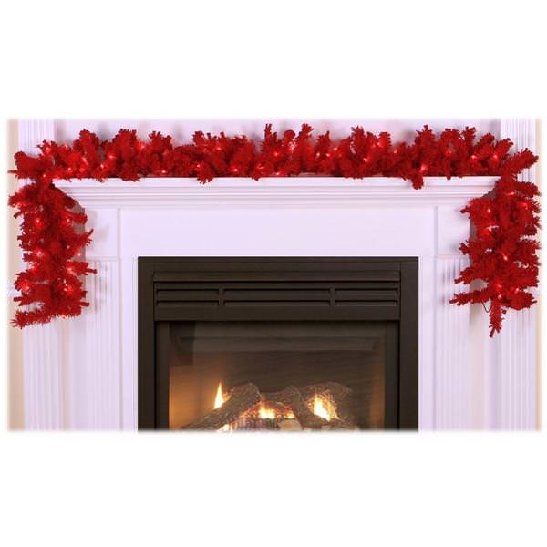 9' x 14" Artificial Flocked Red Spruce Garland 70 Red Lights