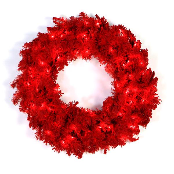 30" Artificial Flocked Red Spruce Wreath 70 Red Lights