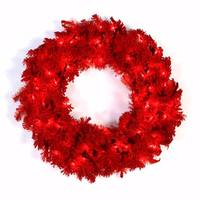 Vickerman 30" Artificial Flocked Red Spruce Wreath 70 Red Lights
