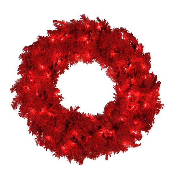 48" Artificial Flocked Red Spruce Wreath 150 Red Lights