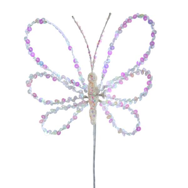 7.5" Artificial White Sequin Butterfly Pick