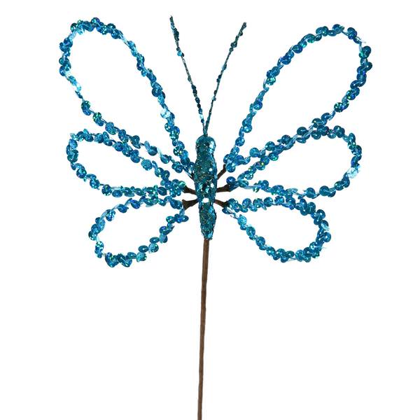 7.5" Artificial Blue Sequin Butterfly Pick