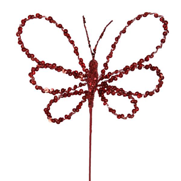 7.5" Artificial Red Sequin Butterfly Pick